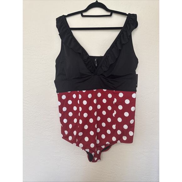 Disney Minnie Mouse Womens Plus One Piece Swimsuit Ruffle V Neck Polka Dot 4X - Picture 7 of 9